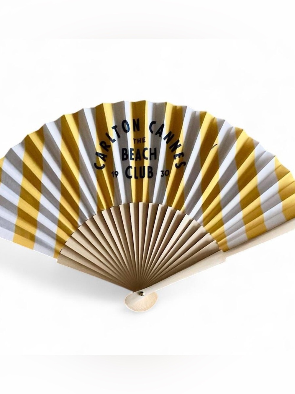 Carlton Cannes The Beach Club Yellow & White Striped Hand Fan